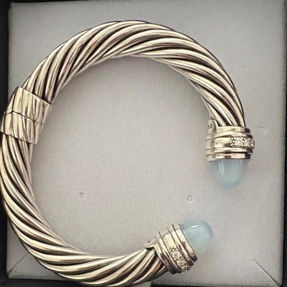David Yurman Jewelry - David Yurman Silver Bracelet with Diamonds Chalcedon  gems signed. FIRM $.